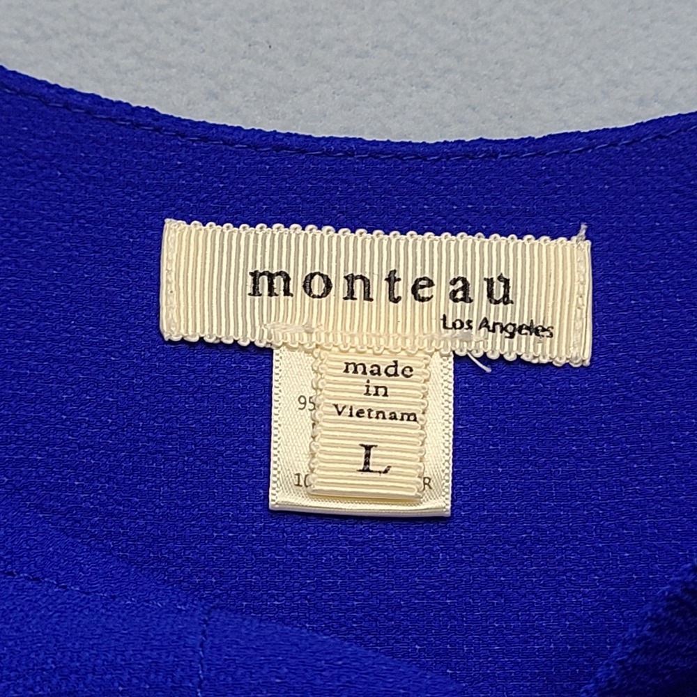 Monteau Fit and Flare Dress Womens Large Blue Excellent Sleeveless Crepe Pockets - Picture 6 of 10